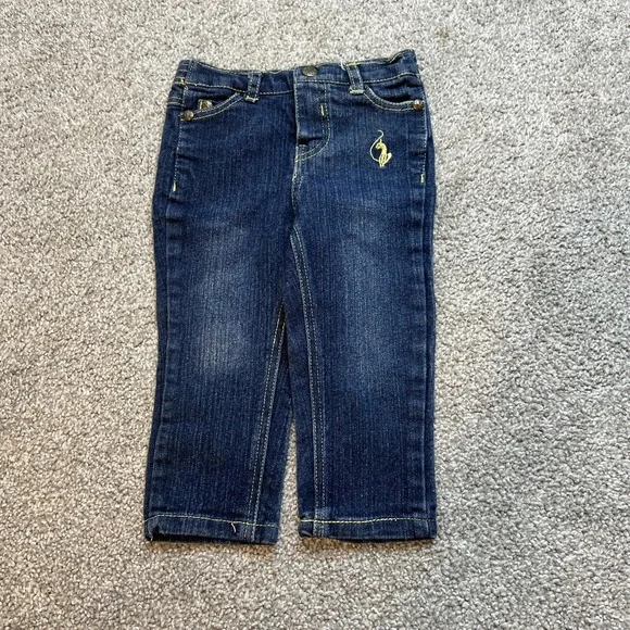 vtg y2k Baby Phat Jeans Girls 12M Dark Wash Denim Pants Gold Logo Stretch - Picture 1 of 11